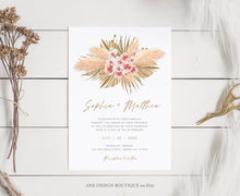 Load image into Gallery viewer, Tropical Pampas Grass Wedding Invitation Template Set, Boho Dry Fluffy Grass Palm Leaf Invites, Fall Bohemian Blush, Printable, Download 017
