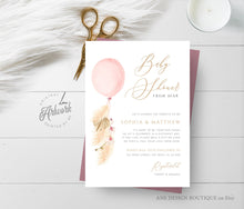 Load image into Gallery viewer, Balloon Pampas Grass Baby Shower by Mail Invitation Template, DIY Boho Baby Dried Grass Invites, Desert, Printable, Instant Download 017

