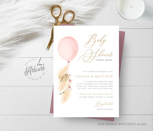 Balloon Pampas Grass Baby Shower by Mail Invitation Template, DIY Boho Baby Dried Grass Invites, Desert, Printable, Instant Download 017