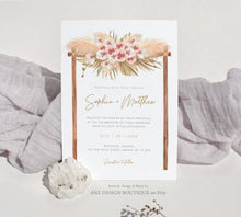 Load image into Gallery viewer, Pampas Grass Arch Wedding Invitation Set Template, Tropical Boho Dry Fluffy Grass Palm Leaf, Bohemian Desert Orchid, Printable, Download 017
