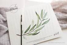 Load image into Gallery viewer, Boho Greenery Gold Text Table Number Card Template, Olive Wedding Table Card 4x6 5x7, Original Sage Watercolor, Editable, DIY, Printable 008
