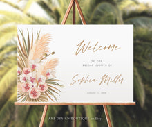 Load image into Gallery viewer, Boho Pampas Grass Bridal Shower Welcome Sign Template, Modern Tropical Beach, Editable Horizontal Shower Printable Poster Sign, Download 017
