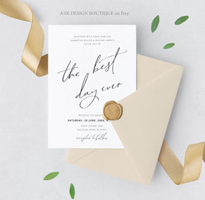 Minimalist Modern Calligraphy Wedding Invitation Set Template,Handwritten Wedding Invitations 100% Editable, Printable, Instant Download 011