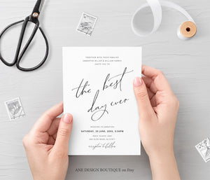 Minimalist Modern Calligraphy Wedding Invitation Set Template,Handwritten Wedding Invitations 100% Editable, Printable, Instant Download 011