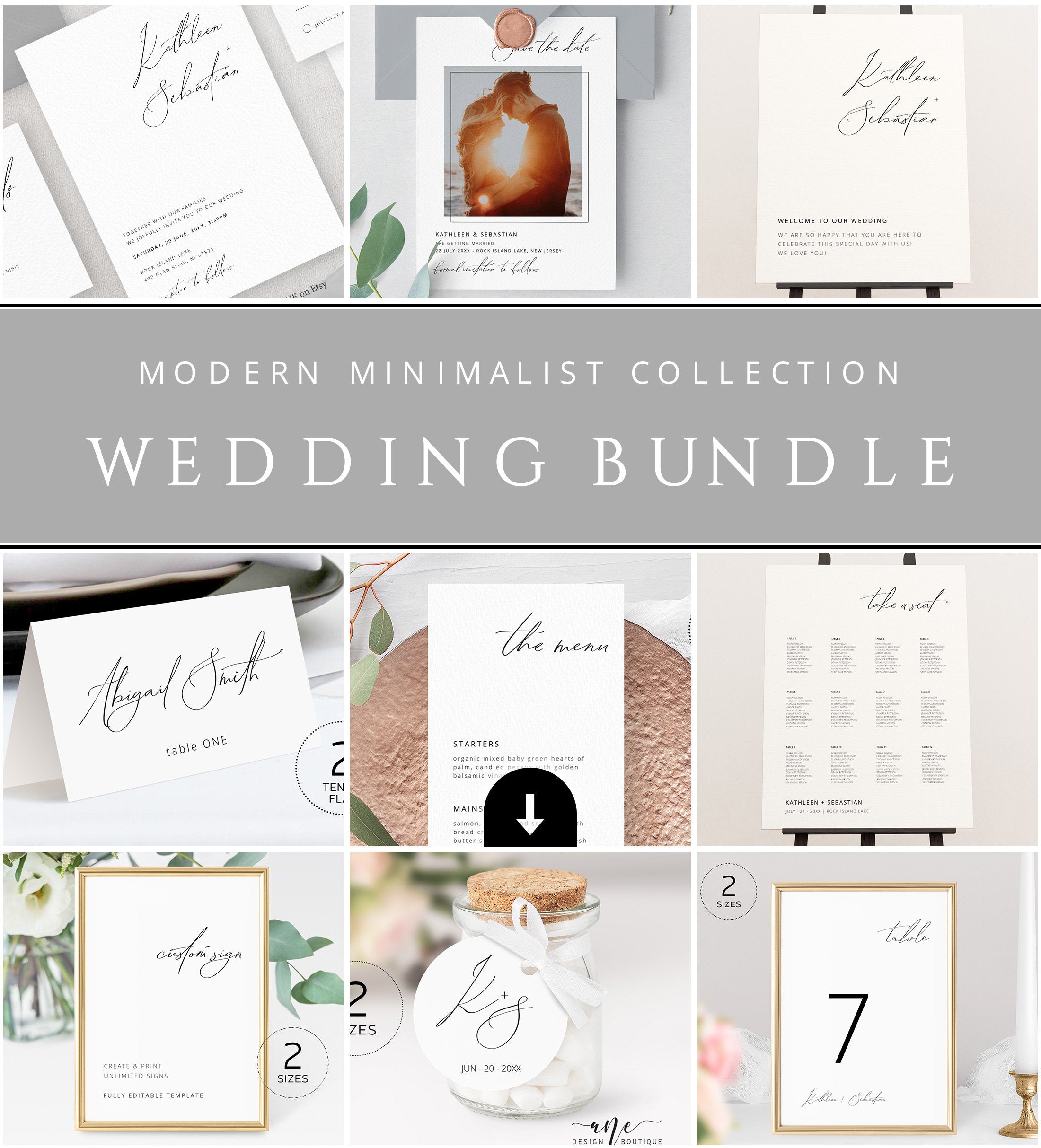 Modern Wedding Bundle, Large Invitation Bundle, Big Invitation Bundle, Editable Wedding Sign Template, Ultimate Wedding Bundle, outlet Heather