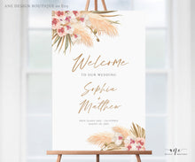 Load image into Gallery viewer, Boho Pampas Grass Wedding Welcome Sign Template, Modern Tropical Beach Editable Poster Sign, Orchid Dried Grass, Printable, DIY Download 017
