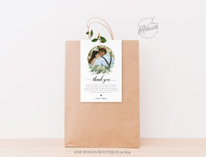 Photo Greenery Thank You Letter Template, Rustic Wedding Menu Thank You Napkin Note, Printable In Lieu of Favor, Editable 4x6in Download 018