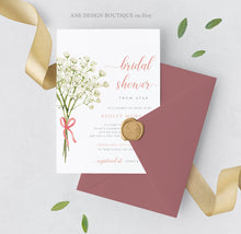 Load image into Gallery viewer, Gypsophila Rustic Bridal Shower by Mail Invitation Template, Baby&#39;s Breath Virtual Shower Invite, Editable, Printable, Instant Download 018
