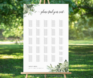 Rustic Greenery Seating Chart Template, Unique Elegant Eucalyptus Wedding Sign Table Plan, Country Barn, Editable Printable DIY Download 018