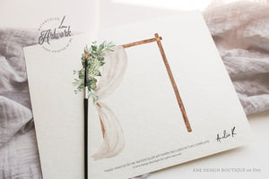 Rustic Arch Greenery Wedding Invitation Set Printable Template, Eucalyptus, Baby's Breath, Country Barn Boho, 100% Editable Download DIY 018