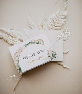 Boho Arched Sage Green Thank You Card Template, Editable Flat Folded Note Card, Wedding Shower Printable, In Lieu of Favor Download DIY 035
