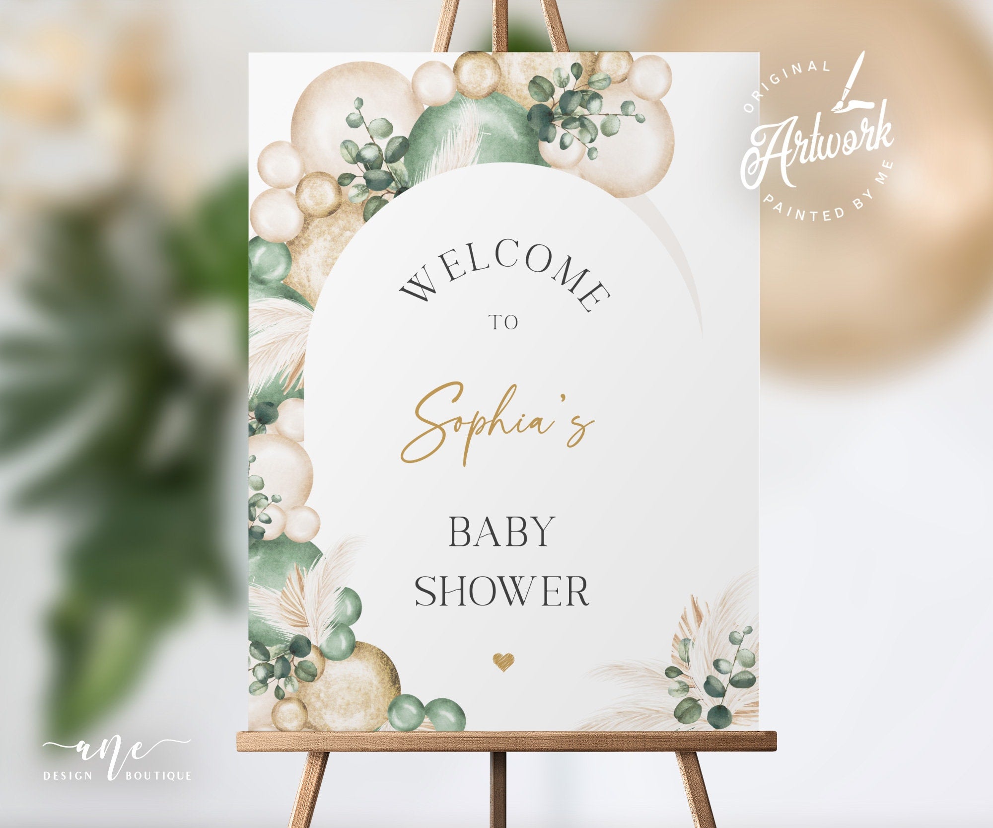 Greenery baby shower welcome sign template | Instant download