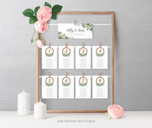 Load image into Gallery viewer, Rustic Wood Slice Seating Chart Template, Table Number Cards, Baby&#39;s Breath Greenery, Country Barn Wedding Signs, Editable Printable DIY 018
